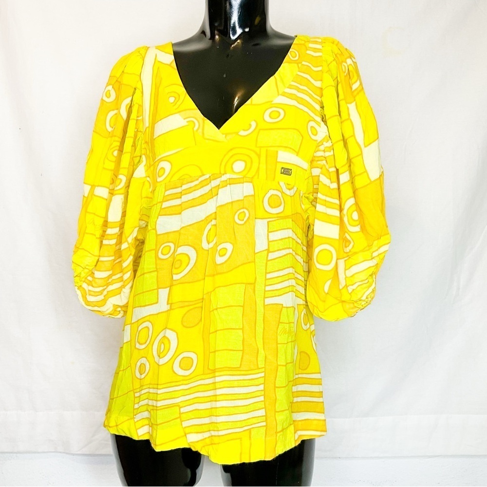 MISS SIXTY Vintage Yellow Abstract Geometric Patterned Women's Top